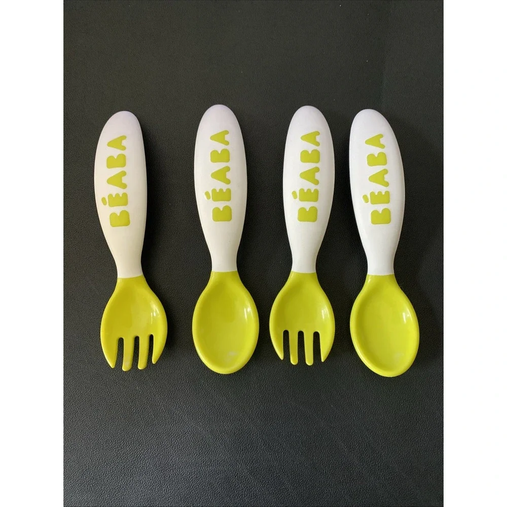 Beaba Baby 2nd Stage Ergonomic‎ Baby Cutlery, Set of 4 (2 Spoons + 2 Forks)